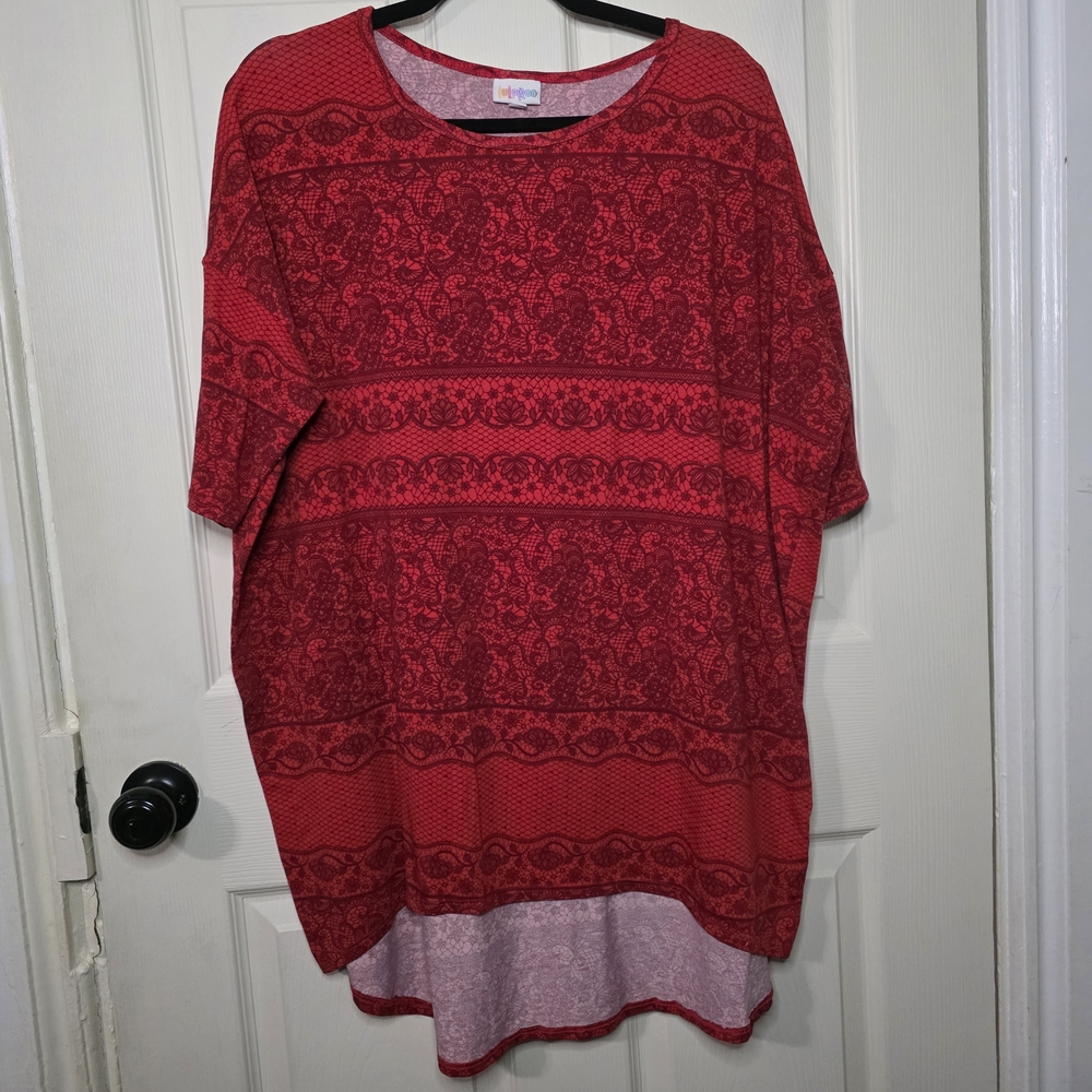 LuLaRoe Vibrant Red Lace Pattern Top